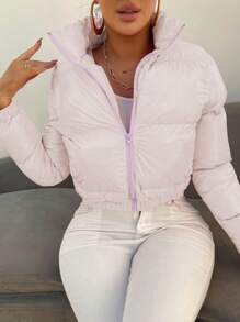 SHEIN Essnce 纯色前拉链衬垫大衣