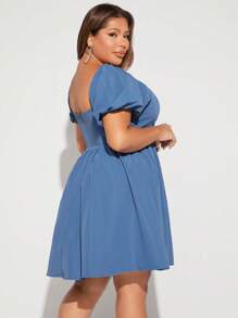 SHEIN SXY Đầm Plus Size Dây kéo màu trơn Giải trí - Màu xanh bụi bặm - Xem 5