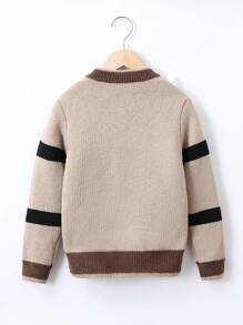SHEIN Tween Girl Leopard Pattern Contrast Trim Sweater - Khaki - View 2