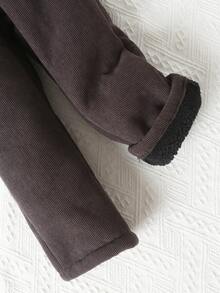 男小童素色斜口袋保暖長褲 - 深灰色 - 查看 3