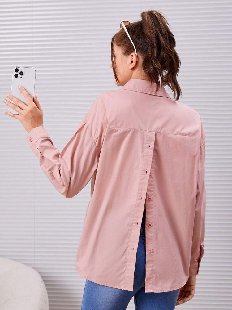 Teen Girl Split Back Button Front Shirt