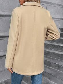 SHEIN LUNE Cổ áo Đôi ngực Áo vest - Lạc đà - Xem 2