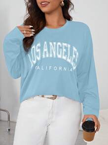 SHEIN Essnce Talla grande Camiseta de hombros caídos con estampado de letra