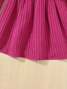 女大童高領羊腿袖羅紋針織洋裝和包 - 玫紅色 - 查看 3