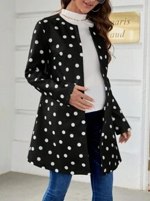 SHEIN Maternity Heart Print Lantern Sleeve Sweater - Black and White - View 8