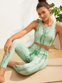 Easithlete Tie Dye Sports Tank Top & Leggings - Multicolor - View 1