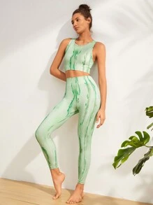 Easithlete Tie Dye Sports Tank Top & Leggings - Multicolor - View 5