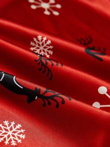 Plus Christmas Print Satin PJ Set - Red - View 5