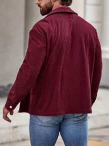 Manfinity Homme Men Flap Pocket Corduroy Shacket - Burgundy - View 2