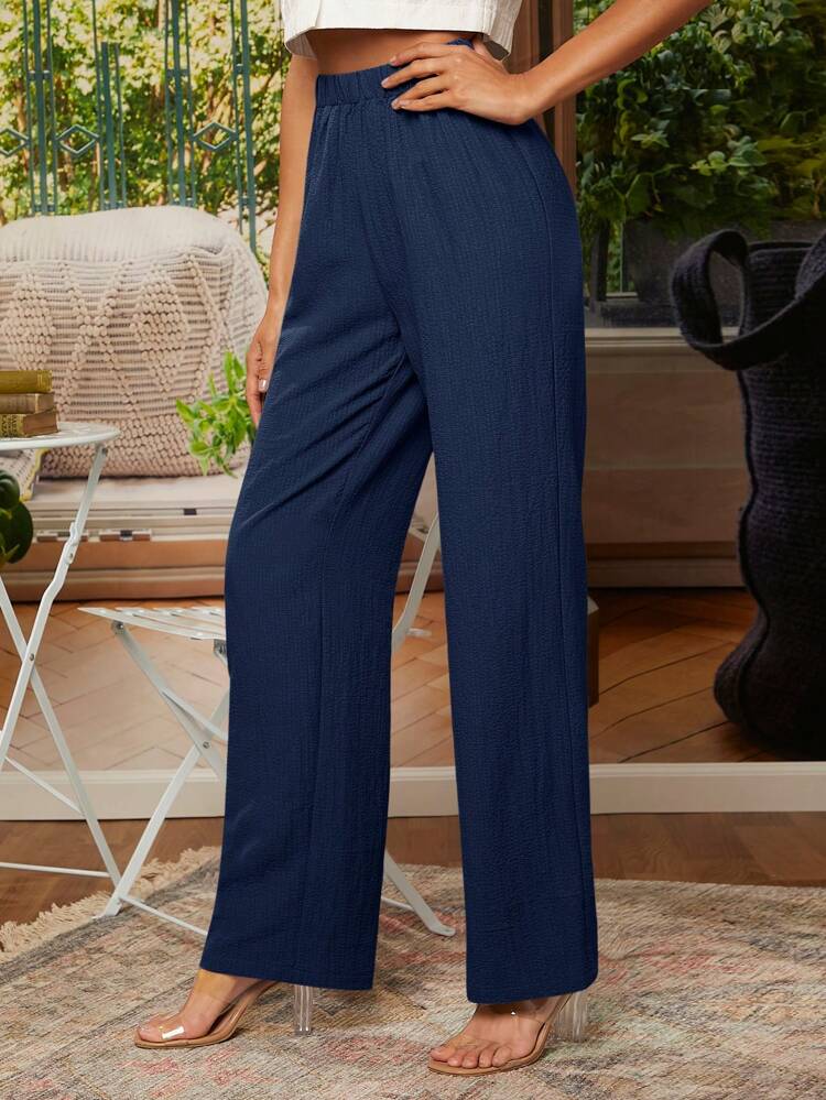 Solid Elastic Waist Pants
