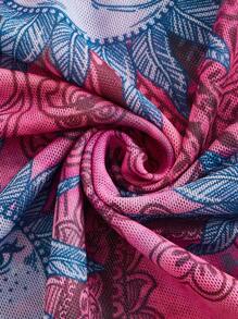 SHEIN ICON Top con estampado de mándala de hombros descubiertos manga de campana ribete en forma de lechuga de malla - Rosa Fucsia - Ver 4