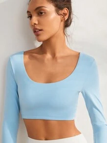 Eassivo Eassivo Scoop Neck Crop Sports Tee - Baby Blue - View 6