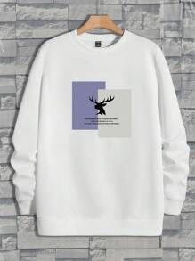 GENTILAND 男士標語&麋鹿印花套頭衫 - 白色 - 查看 1