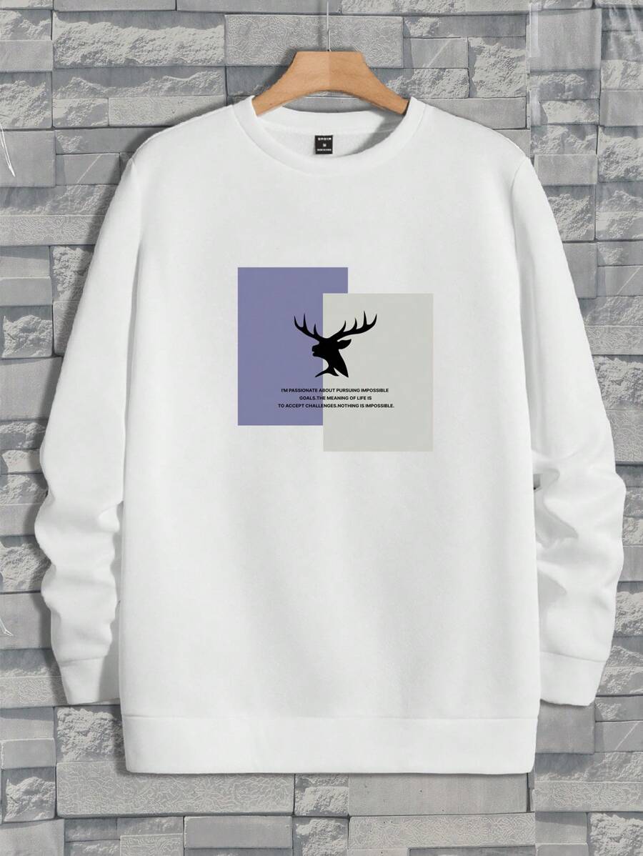 GENTILAND 男士標語&麋鹿印花套頭衫 - 白色 - 查看 1