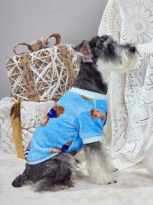 PETSIN 1 件法兰绒蓝色小熊印花宠物套头衫，冬季款 - 彩色 - 查看 6