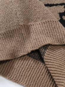 Manfinity EMRG Men's Casual Color Block Skull Pattern Sweater, Autumn/Winter Halloween Halloween  Halloween Sweater - Coffee Brown - View 4