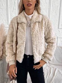 SHEIN LUNE Abrigo con cremallera de hombros caídos de peluche