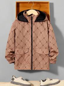 SHEIN Tween Boy Letter Graphic Zip Up Hooded Coat - Multicolor - View 5