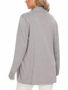 Plus Solid Dual Pocket Cardigan - Light Grey - View 2