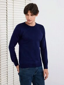 RueChic 男士純色圓領毛衣 - 藏蓝色 - 查看 5