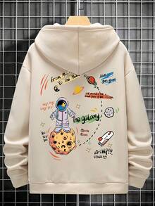 Nam Plus Slogan & In Phi hành gia Túi kangaroo Dây rút Hoodie - Màu Khaki - Xem 4