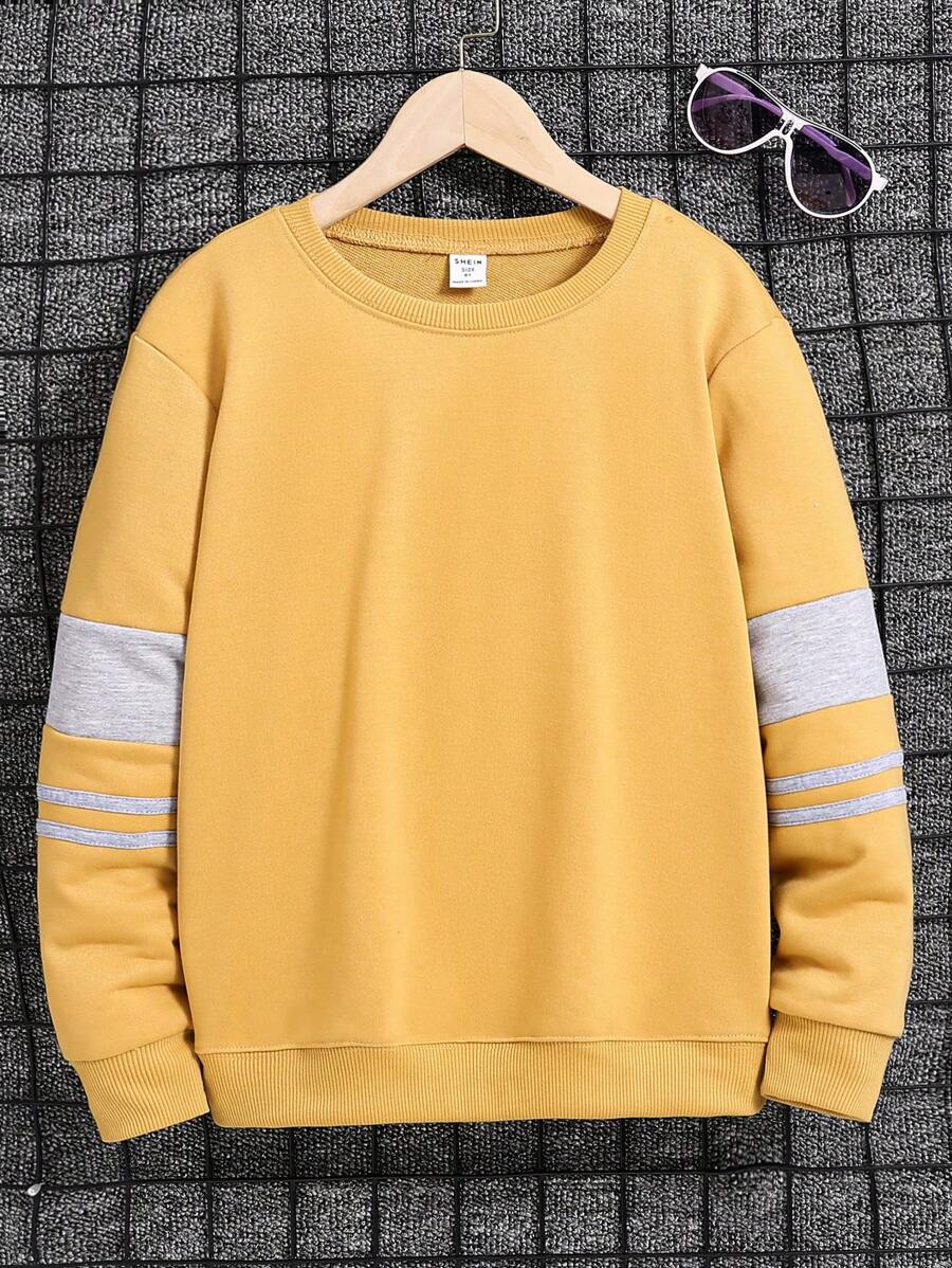 SHEIN Boys Contrast Panel Thermal Lined Sweatshirt - Yellow - View 1