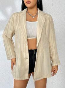 Flirla Plus Lapel Neck Single Breasted Blazer - Apricot - View 7