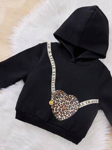 SHEIN Young Girl Leopard & Bag Print Sweatshirt - Black - View 3