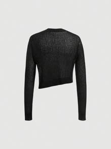 SHEIN MOD 純色短款毛衣（無吊帶上衣） - 黑色 - 查看 2