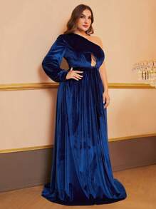 YISIKADO Đầm Plus Size màu trơn Buổi tiệc - Xanh đậm - Xem 5