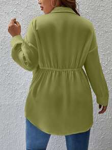 SHEIN Privé Plus Drop Shoulder Metal Linked Waist Curved Hem Blouse - Green - View 2