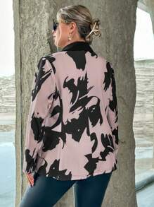 SHEIN Privé Plus Graphic Print Lapel Neck Blazer - Khaki - View 2