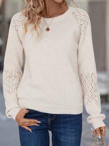 SHEIN LUNE Top de suéter de punto de moda versátil casual con detalles recortados para vacaciones de mujer