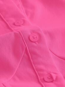 SHEIN MOD Gigot Sleeve Ruched Bustier Crop Shirt - Hot Pink - View 4