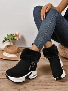 Stivali da donna con zeppa, nuovi arrivi per l'autunno/inverno, stile sexy ed elegante, con bordo in pelliccia sintetica, suola spessa e leggera, fodera calda, adatti per uso casual all'aperto