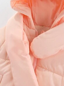 SHEIN 年轻女孩纯色拉链连帽棉服外套（配围巾） - 粉色 - 查看 5