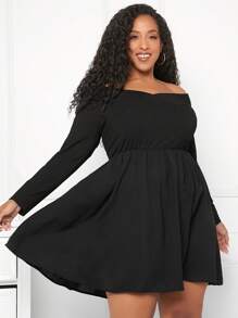 SHEIN CURVE+ Plus Off Shoulder Flare Hem Dress - Black - View 1