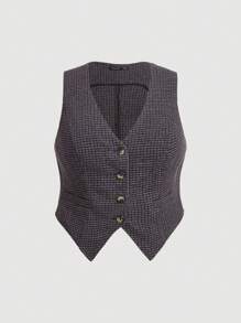 SHEIN MOD 大碼千鳥格印花背心西裝外套 - 黑色 - 查看 1