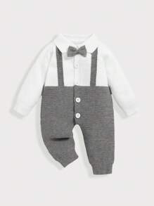 SHEIN Bộ áo liền quần 2 trong 1 cho bé trai cài nút nơ phía trước - Nhiều màu - Xem 1
