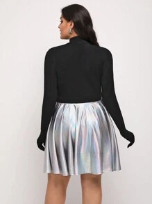 Serita Bell Designer Plus Mock Neck Cut Out Front Metallic Dress, Elegant Dress,Fall New Year Eve Outfit, For Autumn, Holiday, Party - Multicolor - View 2