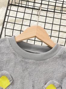 男大童卡通刺繡3D耳朵設計法蘭絨睡衣套裝 - 淺灰色 - 查看 4