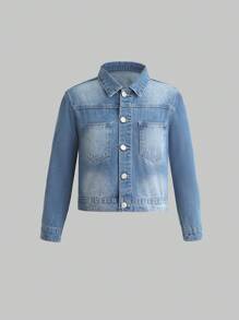 男孩雙口袋牛仔夾克 - 中等水洗藍 - 查看 1