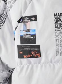 RueChic Men Slogan Graphic Zip Up Puffer Coat - Multicolor - View 4