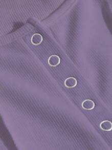 DAZY Áo thun nữ tay dài cài nút phía trước, gấu cong, quần áo mùa thu - Màu Lilac Tím - Xem 4