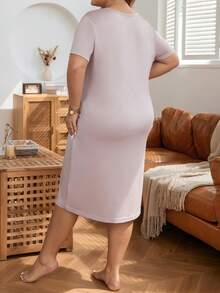 大碼圖案印花睡裙 - 粉色 - 查看 2