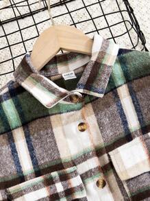SHEIN Tween Girl Plaid Print Flap Pocket Shirt - Multicolor - View 6