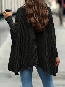 EMERY ROSE Turtleneck Batwing Sleeve Poncho Sweater - Black - View 2