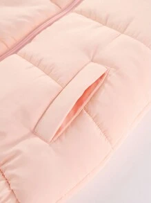 SHEIN 年轻女孩纯色拉链连帽棉服外套（配围巾） - 粉色 - 查看 7