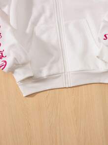 SHEIN Tween Girl Letter Graphic Contrast Side Seam Raglan Sleeve Sweatshirt, In Fall/Winter - White - View 5