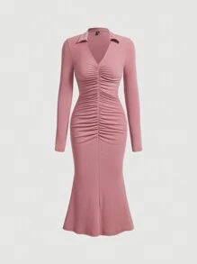 SHEIN MOD Vestido con dobladillo de sirena fruncido con frente fruncido liso